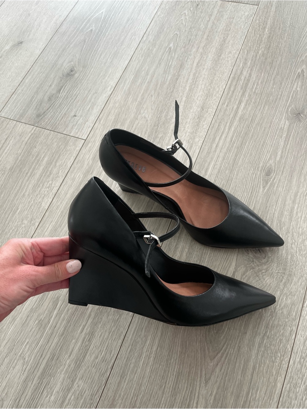 Maeve Black Pointed Mary Jane Wedge Heels